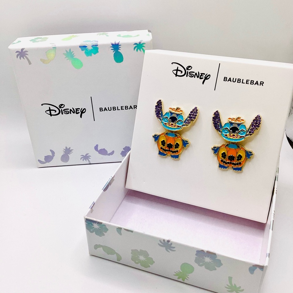 Disney BaubleBar Stitch Pumpkin Painted Enamel Earrings - Picture 9 of 10